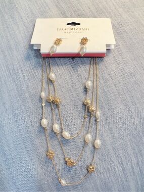 Isaac Mizrahi Gold Tone Multi-Strand Necklace with White Pearl Drops